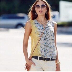 $79 CAbi #5221 Offsides Floral Print 5050 Sleeveless Blouse Button Front M